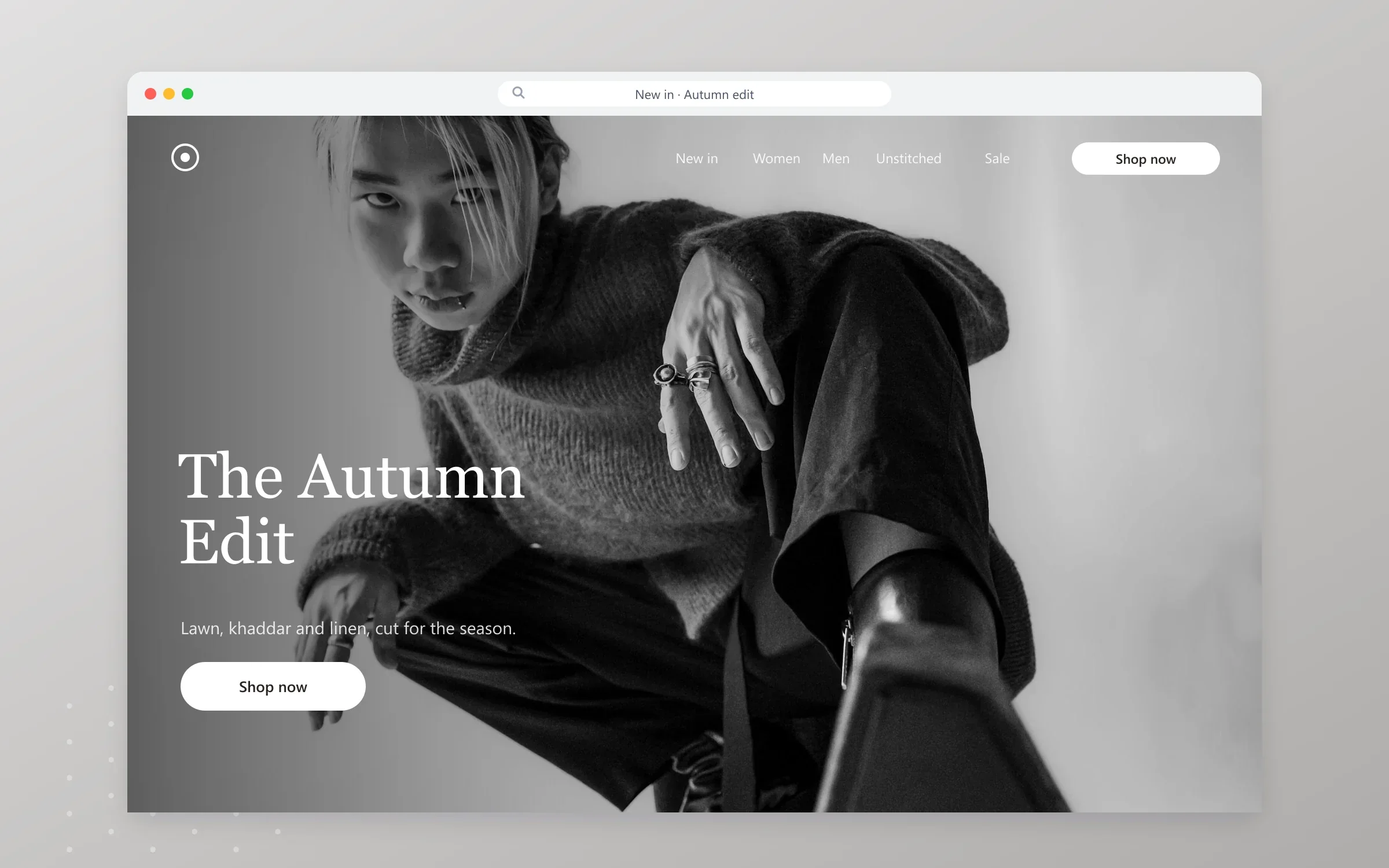 Website homepage design shown in a browser window