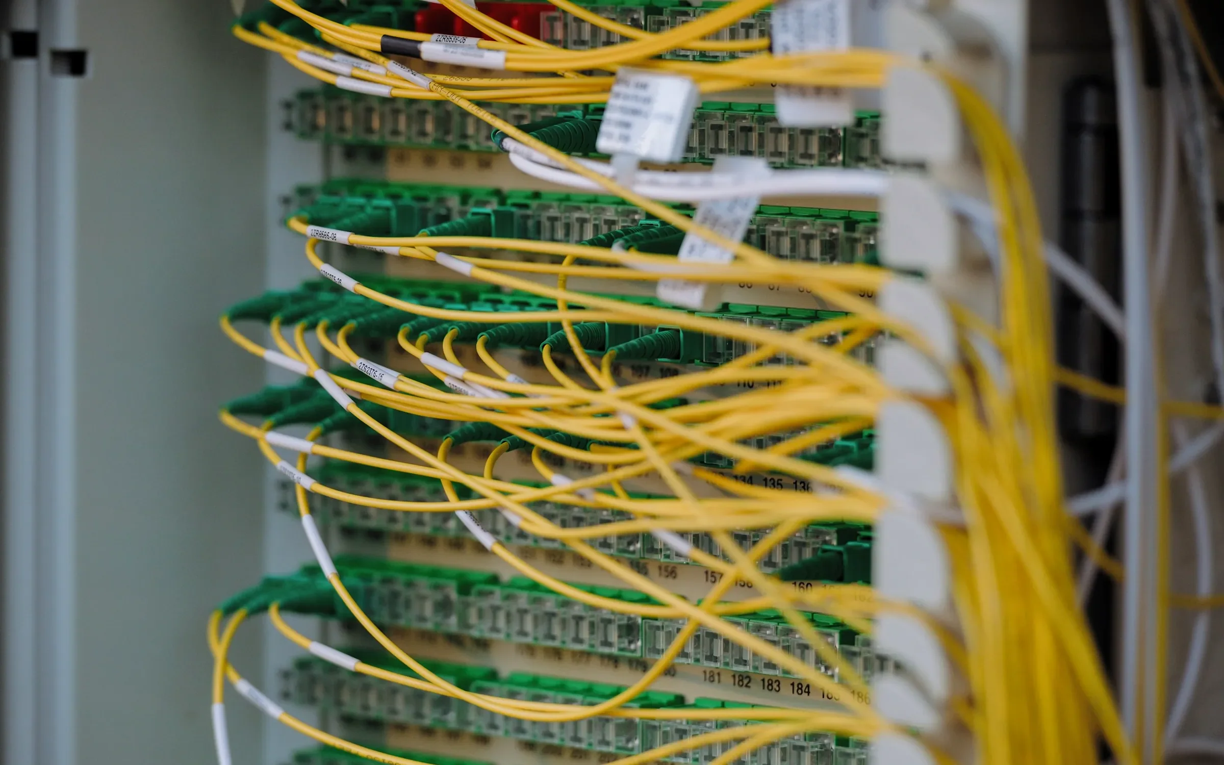 Yellow and green cables are neatly connected