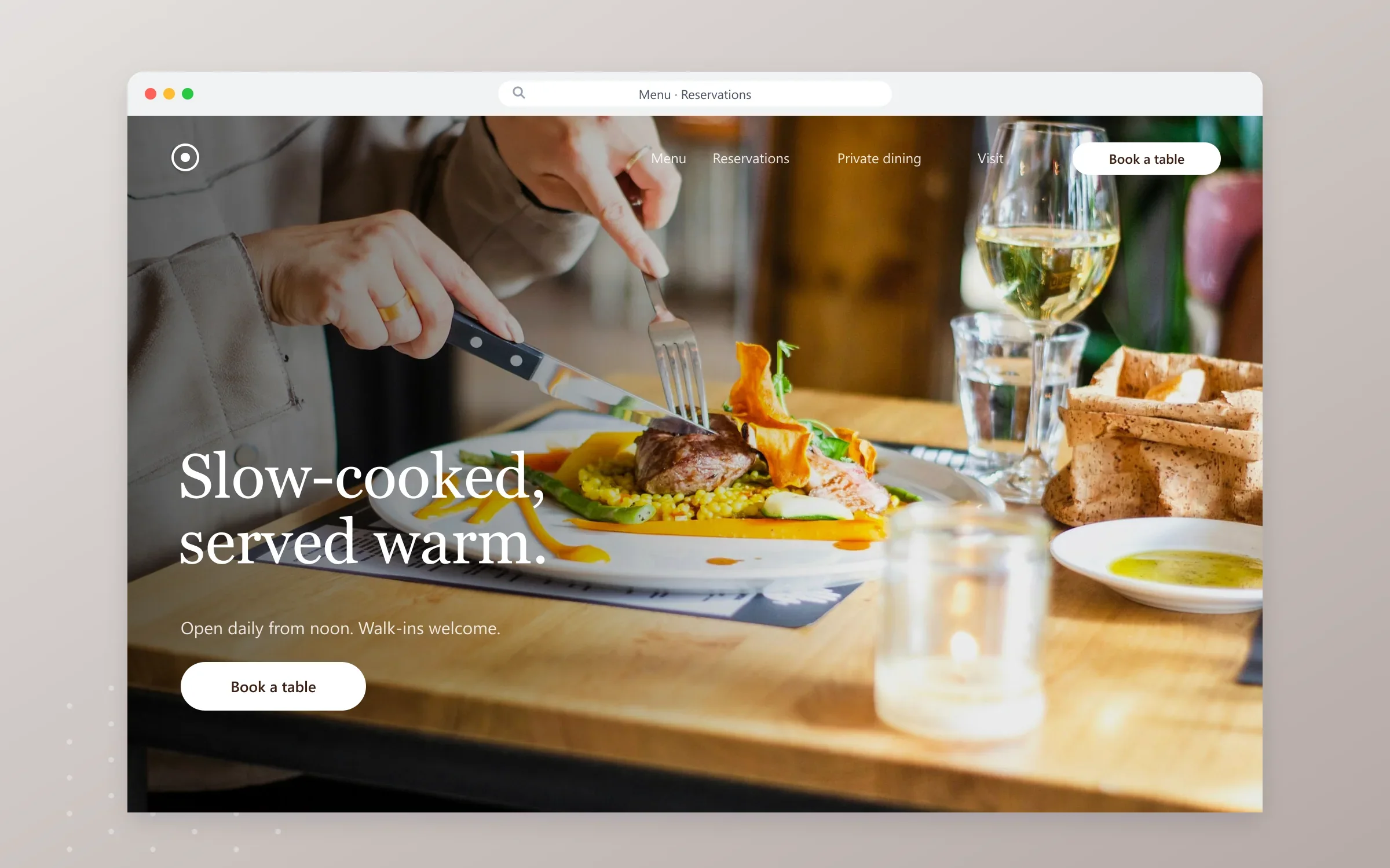 Website homepage design shown in a browser window
