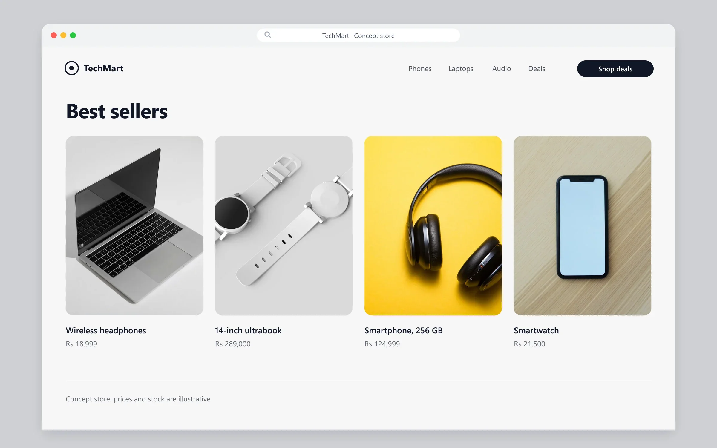 Best sellers page of the TechMart design