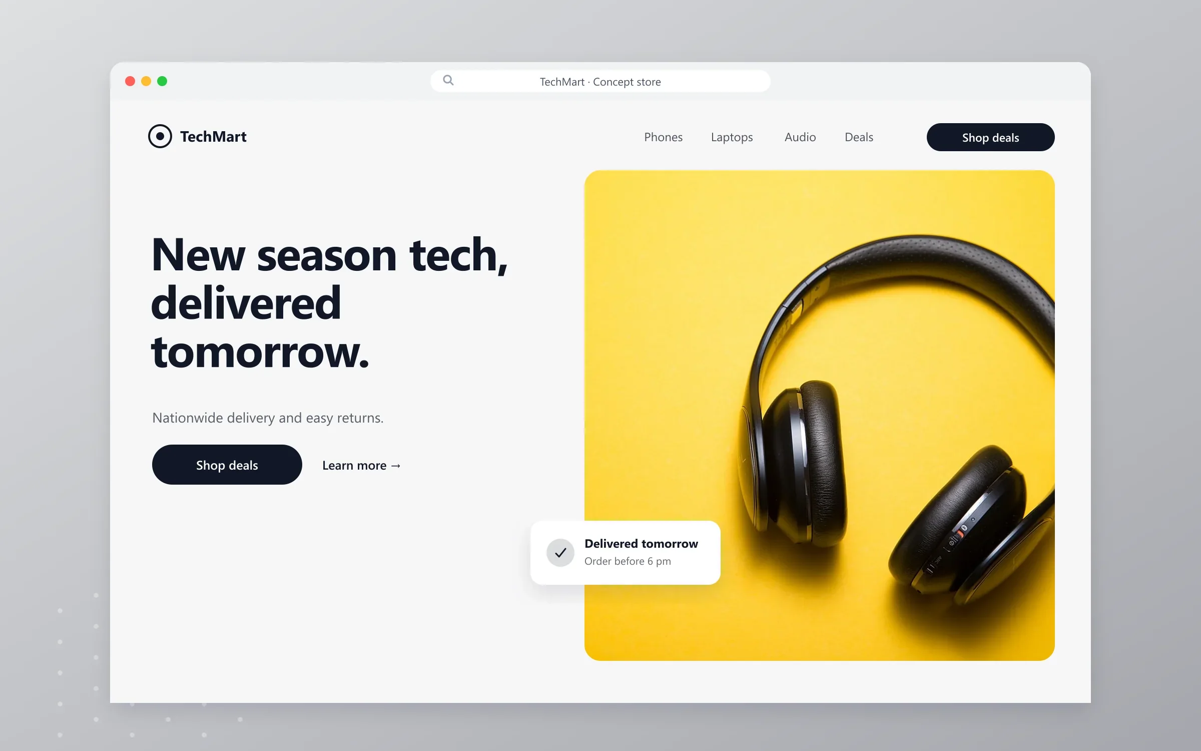 TechMart homepage design shown in a browser window